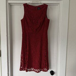 Adrianna Papell - Sleeveless Midi Lace Dress - Size 10 - Red